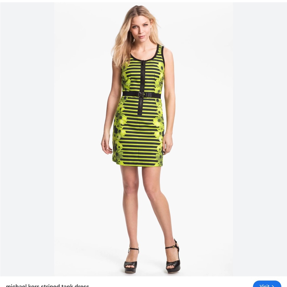 Michael Michael Kors Lime Green Chartreuse Sleeveless Midi Dress. Size 4.